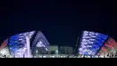 Suasana Stadion Fisht Olympic Stadium saat malam dengan lampu warna-warni di Sochi, Rusia, (26/6/2017). Stadion tersebut akan menjadi saksi laga pertama Portugal melawan Spanyol. (AP/Martin Meissner, File)