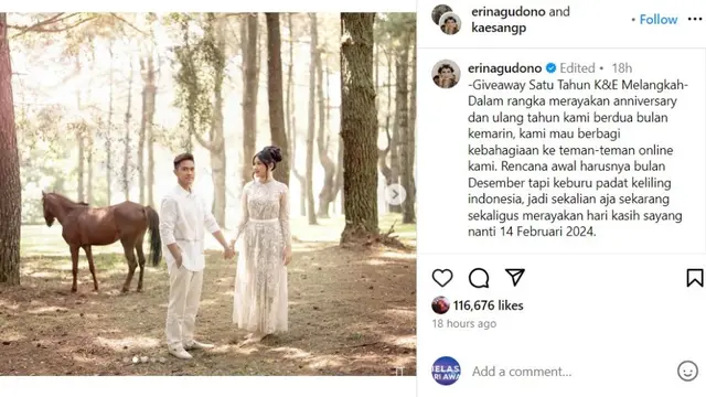 Sambut 14 Februari, Erina Gudono-Kaesang Pangarep Bikin Sayembara Soal Puja-Puji ke Pasangan