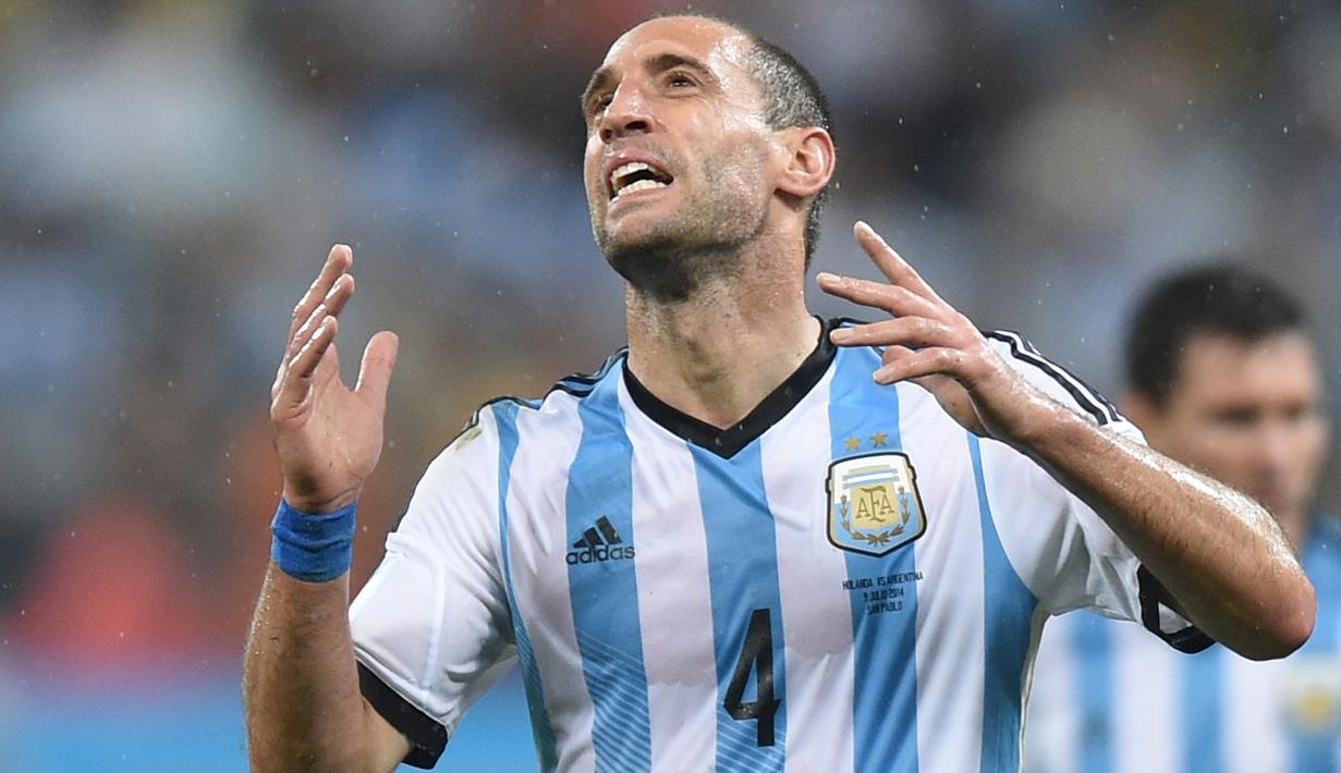 Bintang Manchester City, Pablo Zabaleta menjadi benteng kokoh bagi Argentina saat meraih medali emas pada Olimpiade Beijing 2008. (EPA/Marius Becker)