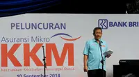 Direktur Bisnis UMKM BRI, Djarot Kusumayakti menjelaskan AM-KKM diperuntukkan bagi seluruh nasabah mikro Bank BRI dan masyarakat pada umumnya, Jakarta, Rabu (10/9/2014) (Liputan6.com/Andrian M Tunay) 