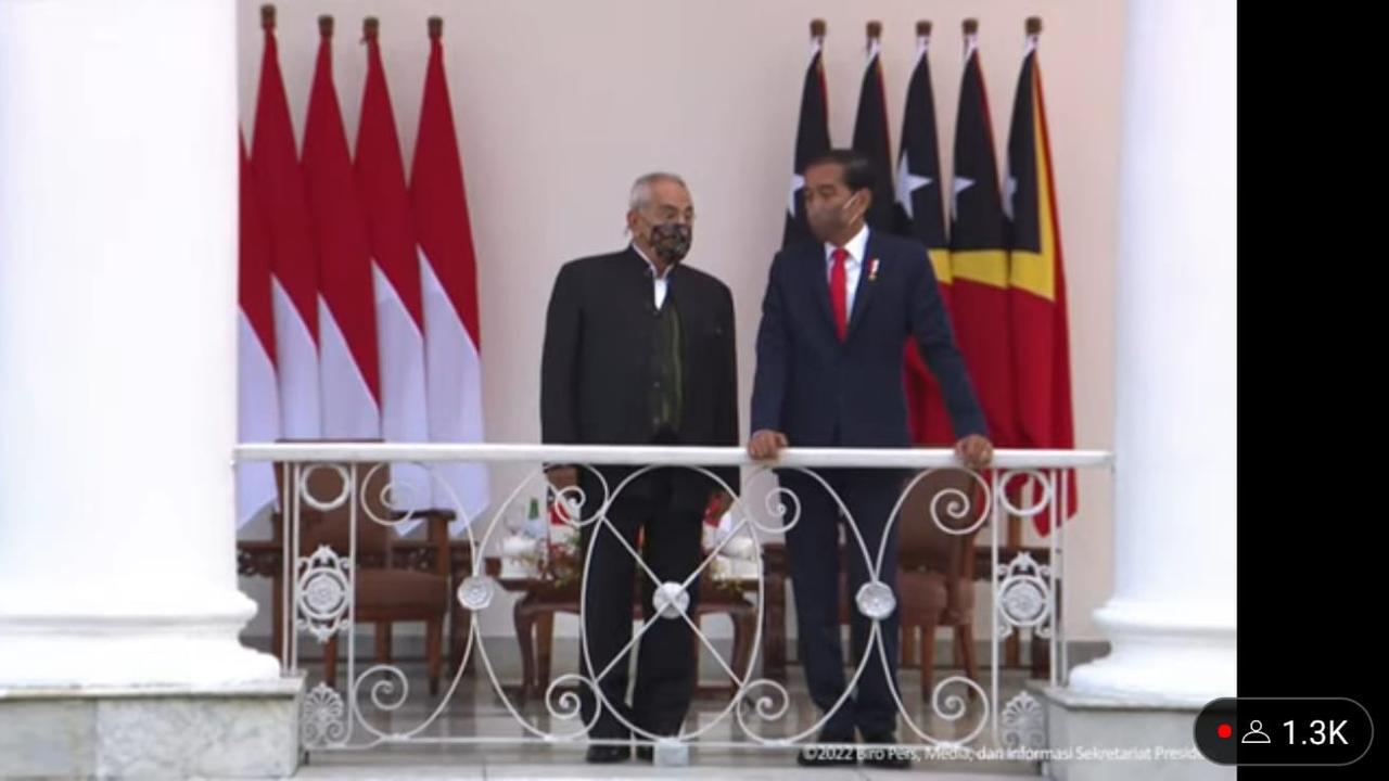 Presiden Joko Widodo atau Jokowi menyambut kunjungan kenegaraan Presiden Timor Leste Jose Ramos-Horta di Istana Kepresidenan Bogor Jawa Barat, Selasa (19/7/2022).