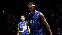 Ganda putra Indonesia, Fajar Alfian/Muhammad Rian Ardianto gagal lolos ke semifinal Indonesia Open 2023 setelah menelan kekalahan 13-21, 13-21 dari ganda India, Satwiksairaj Rankireddy/Chirag Shetty. (Bola.com/Bagaskara Lazuardi)