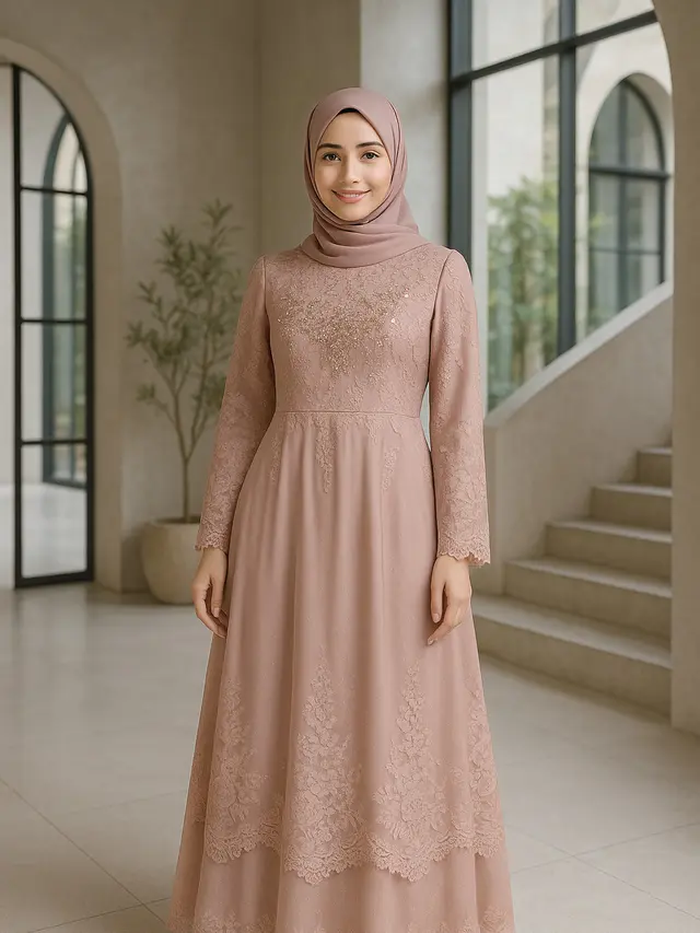 Model Gamis Payet di Dada Simple
