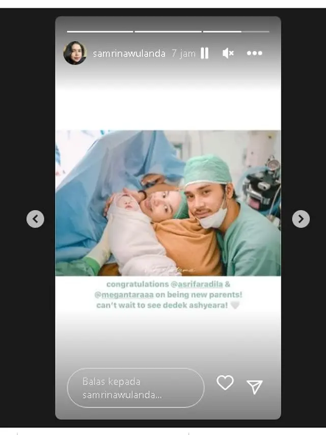 Asri Faradila istri Achmad Megantara telah melahirkan bayi perempuan (Foto: Nafas Pertama via IG samrinawulanda)