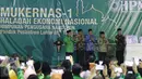 Presiden Joko Widodo (Jokowi) membuka Musyawarah Kerja Nasional (Mukernas) I Himpunan Pengusaha Nahdliyin (HPN) di Pondok Pesantren Luhur Al Tsaqafah Cepedak Jagakarsa, Jakarta, Jumat (5/5). (Liputan6.com/Angga Yuniar)