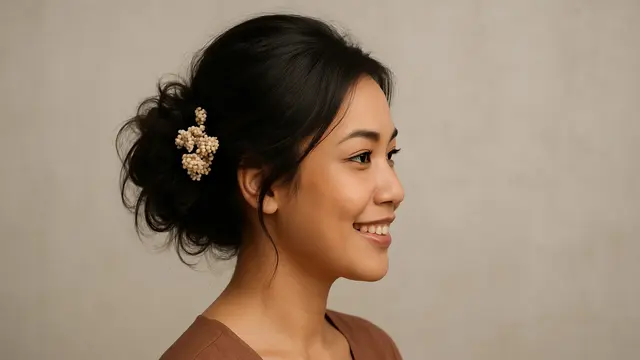 Model Rambut Sanggul Sederhana dengan Aksen Bunga untuk Rayakan 17 Agustus 2025 Kemerdekaan HUT RI ke-80/Ilustrasi AI