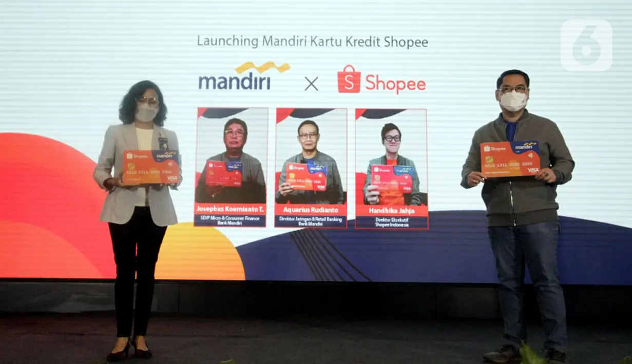 Hadir pada acara virtual SEVP Micro & Consumer Finance Josephus K. Triprakoso, Direktur Jaringan dan Retail Banking Bank Mandiri Aquarius Rudianto dan Direktur Eksekutif Shopee Indonesia Handhika Jahja. (Liputan6.com/Pool/PR)