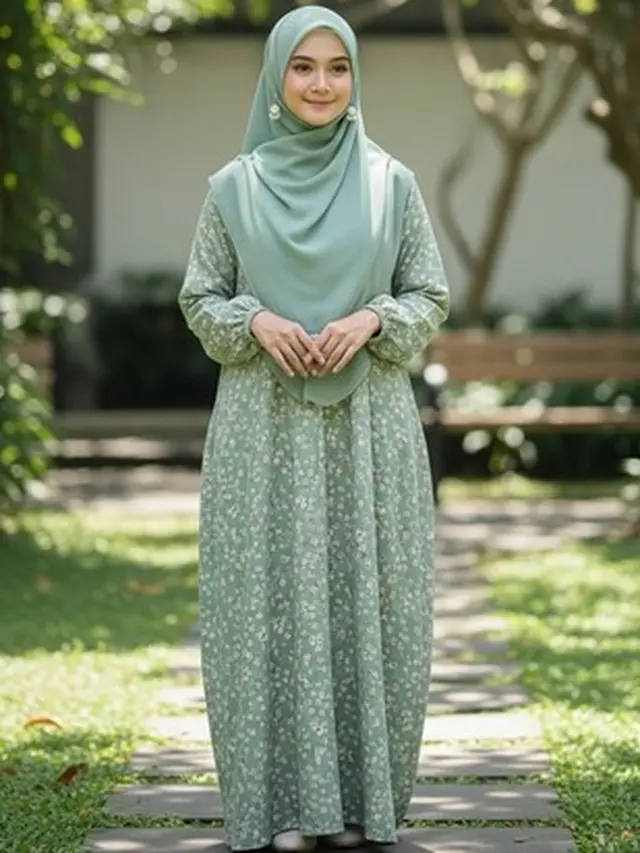 Gamis motif bunga 2025. (Liputan6.com/Gemini.ai)