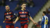 Pemain  FC Barcelona, Munir El Haddadi (kanan) merayakan golnya pada laga Copa Del REy leg kedua babak 16 besar di Stadion Power8,  Cornella-El Prat, Barcelona, Spanyol,Kamis (14/1/2016) dini hari WIB. (EPA/Toni Albir)