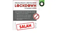 Cek Fakta: Tidak Benar Kanada Akhiri Aturan Lockdown Akibat Covid-19 pada 1 Maret 2021