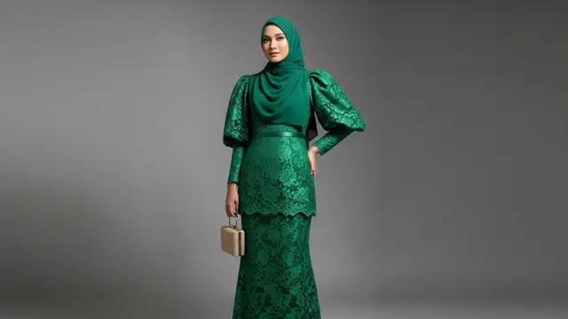 Gamis Brokat Emerald Lengan Puffy