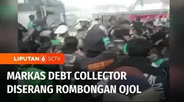 Ratusan pengemudi ojek online menyerang markas debt collector di daerah Bandung, Jawa Barat. Mereka mencari orang yang diduga menganiaya pengemudi ojol, serta merampas sepeda motornya.