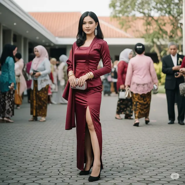 Baju Kondangan Burgundy. Foto: Gemini