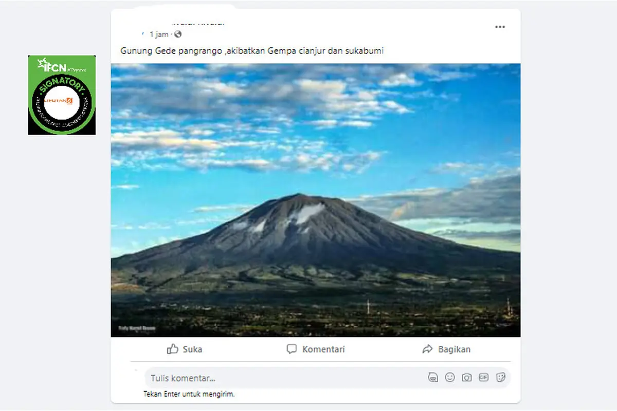 Tangkapan layar klaim gempa Cianjur dan Sukabumi disebabkan Gunung Gede dan Pangrango