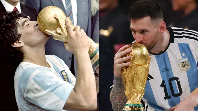 Foto: Lionel Messi Ulangi Momen Maradona saat Menerima Trofi di Piala Dunia 1986