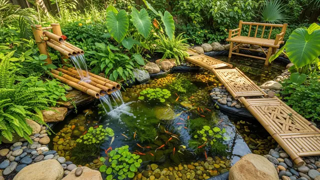 Kolam Tropis dengan Elemen Bambu