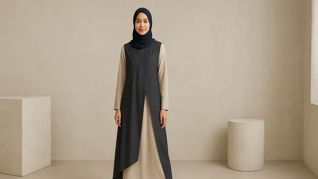 Model Gamis Rompi Depan Modern 2025/Gambar via AI