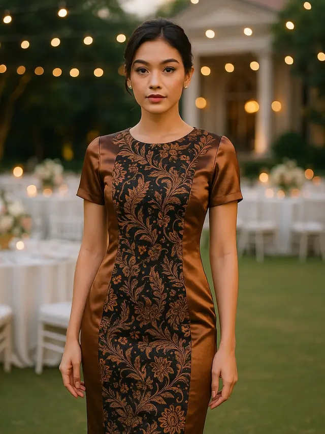 Model Dress Batik Satin Lengan Pendek