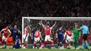 Di awal babak kedua, sundulan gelandang Arsenal Mikel Merino sempat mengoyak jala gawang PSG. Sayang gol tersebut dianulir setelah VAR memastikan Mikel Merino dalam posisi offside. (FRANCK FIFE/AFP)