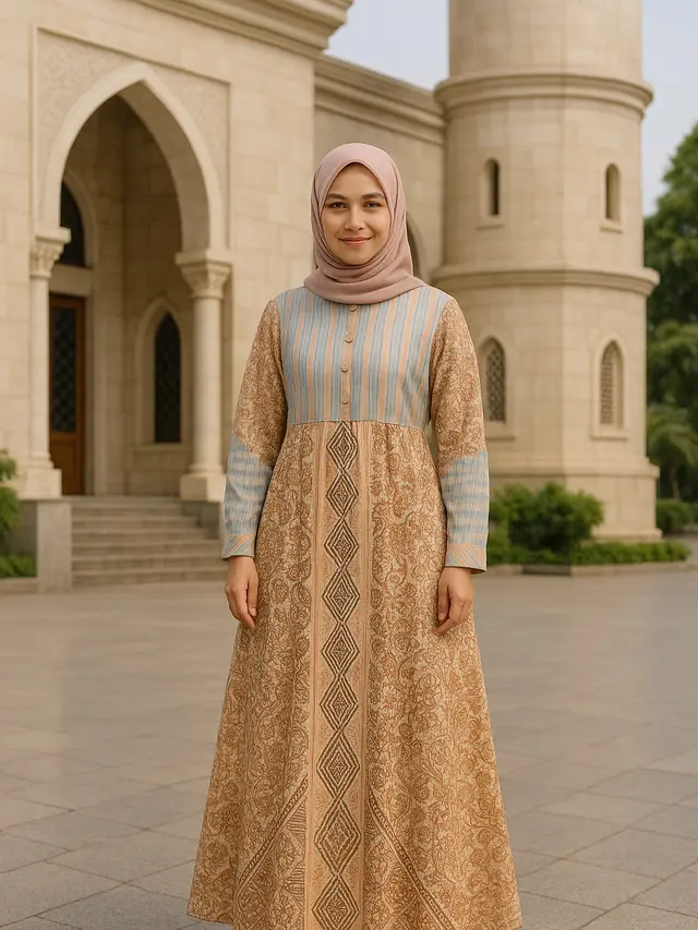 Rekomendasi Gamis Batik Kombinasi Lurik untuk Ibu-Ibu Usia 50-an