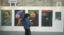 Pengunjung mengunjungi pameran karakter Juki  di Sarinah Jakarta Jumat (10/6/2022). Pameran digital painting bertajuk "Si Juki In  Painting Universe" merupakan eksperimen Faza dalam mengeksplorasi seni Digital Painting dan apresiasi terhadap karya-karya seni rupa yang melegenda. (merdeka.com/Imam Buhori)
