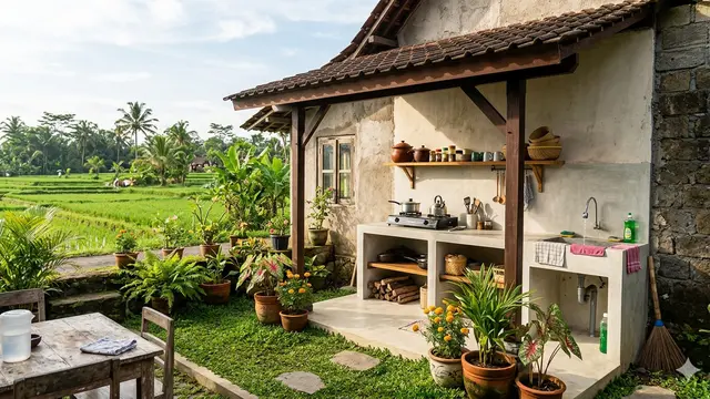 Model Dapur Outdoor yang Cocok untuk Rumah Kecil di Desa. AI