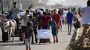 Seperti diketahui, Israel telah melonggarkan blokade penuh—yang diberlakukan sejak Maret 2025—dengan mengizinkan pasokan makanan masuk sedikit demi sedikit ke wilayah Gaza yang dimulai pada pekan lalu. (Eyad BABA/AFP)