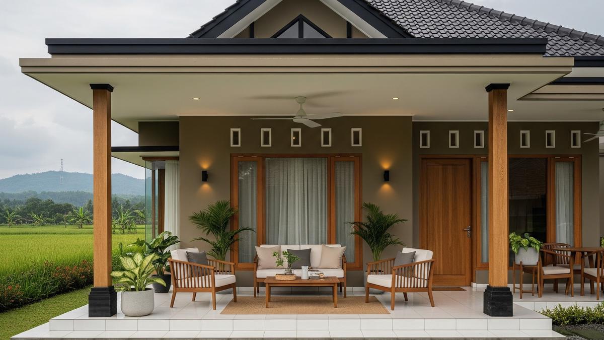 7 Desain Rumah Kampung 1 Lantai dengan Teras Lebar yang Sejuk dan Modern ala Pedesaan Estetik