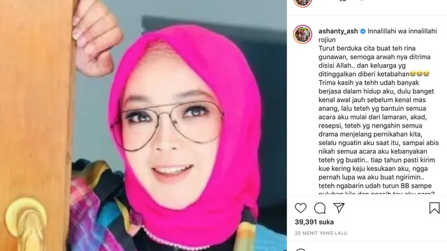 Unggahan Ashanty soal Rina Gunawan. (Foto: Instagram @ashanty_ash)