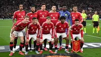 Manchester United saat mengalahkan Lyon dengan skor 5-4 pada leg kedua perempat final Liga Europa 2024/2025. (Oli SCARFF / AFP)