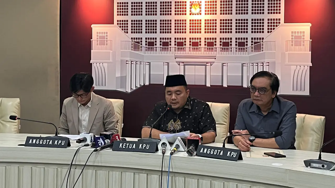 Komisi Pemilihan Umum (KPU) kembali menggelar konferensi pers di Media Center KPU RI, Jakarta Pusat, Jumat (23/8/2024).