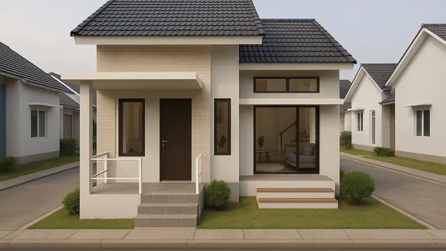Model Rumah Sederhana 6x12 Dengan 3 Kamar dan Teras Depan/Ilustrasi oleh AI