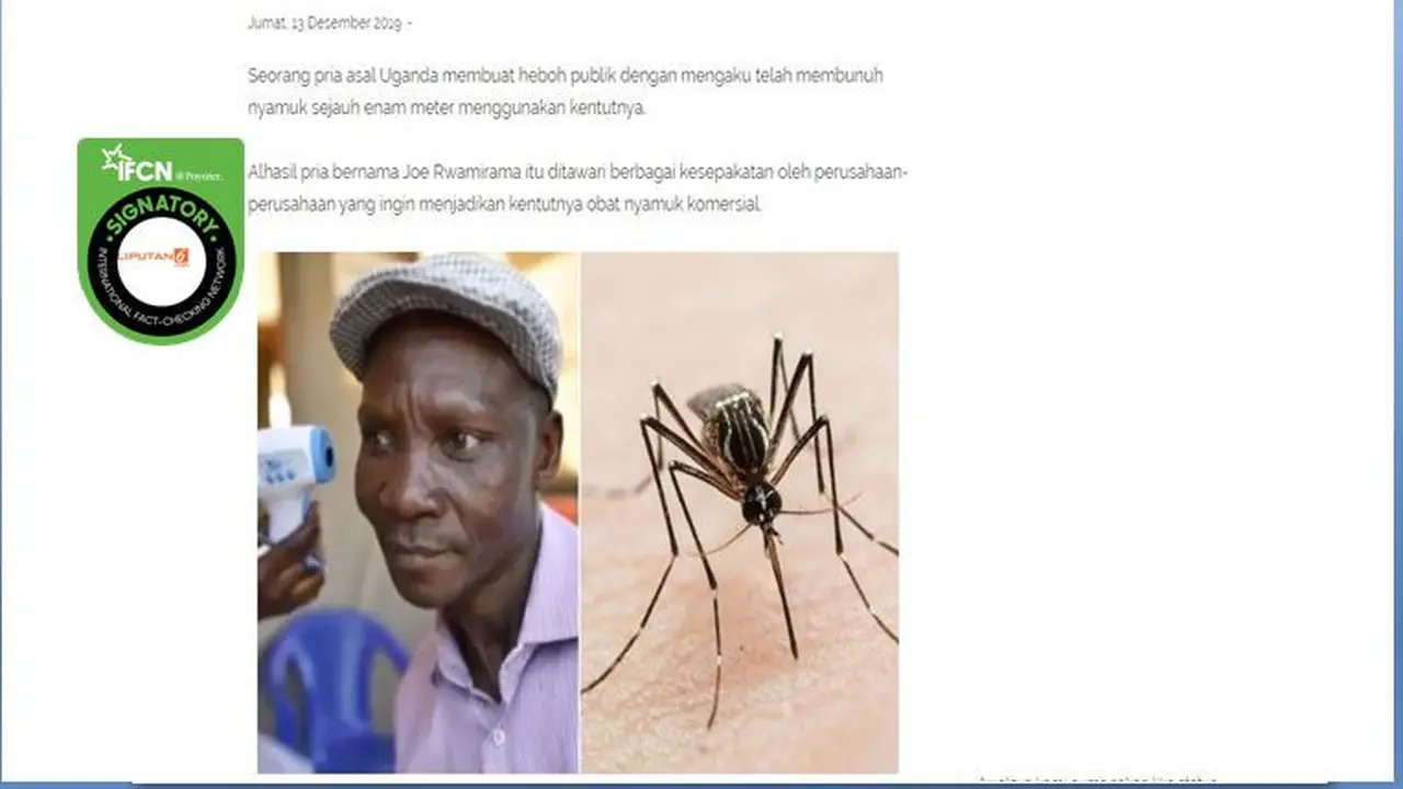 [Cek Fakta] Kentut Pria Asal Uganda Ini Bisa Matikan Nyamuk, Benarkah?
