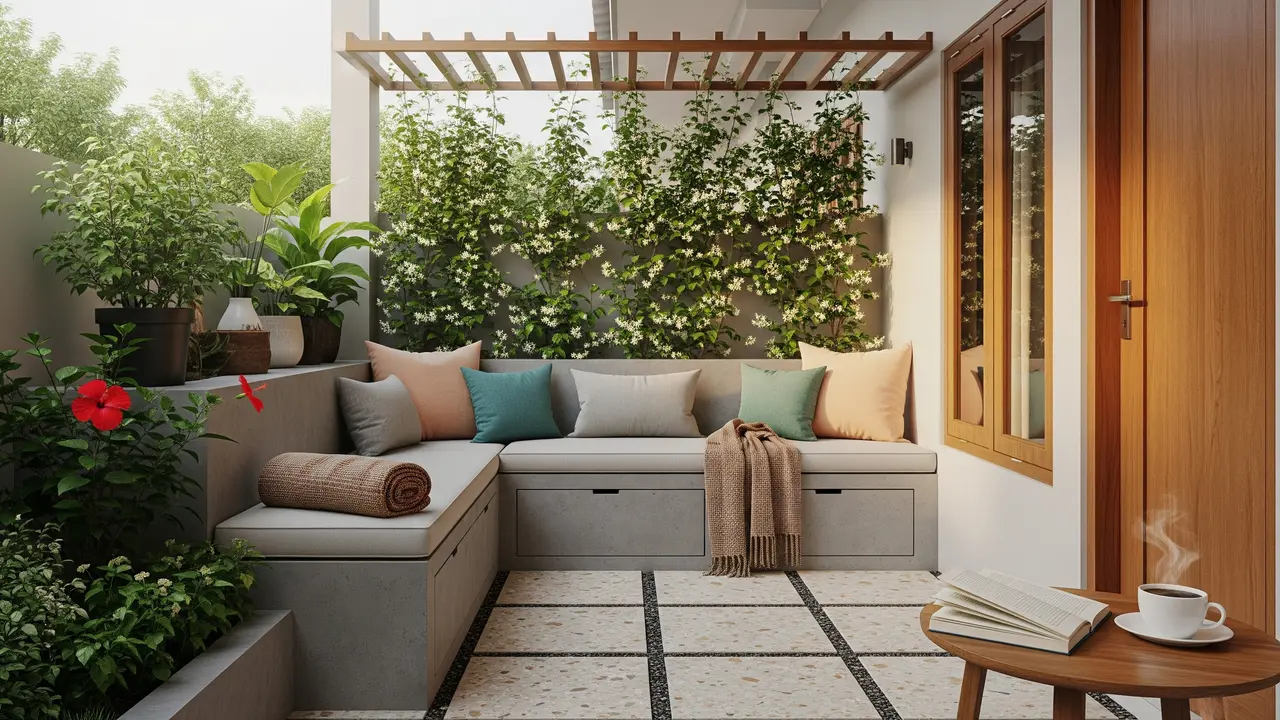 Model Teras Depan Rumah Sempit Budget Rp5 Juta dengan Konsep Garden Corner/ Ilustrasi AI