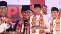 Ridwan Kamil-Suswono dan Pramono Anung-Rano dipakaikan cukin saat daftar Pilkada Jakarta. (Liputan6.com/Angga Yuniar)