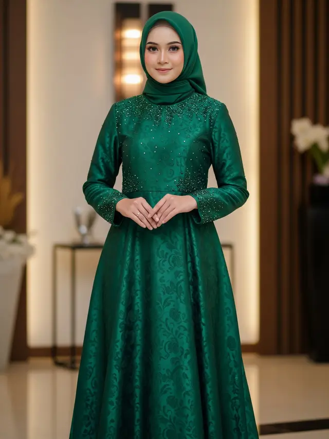 Gamis Klasik A-Line dengan Brokat