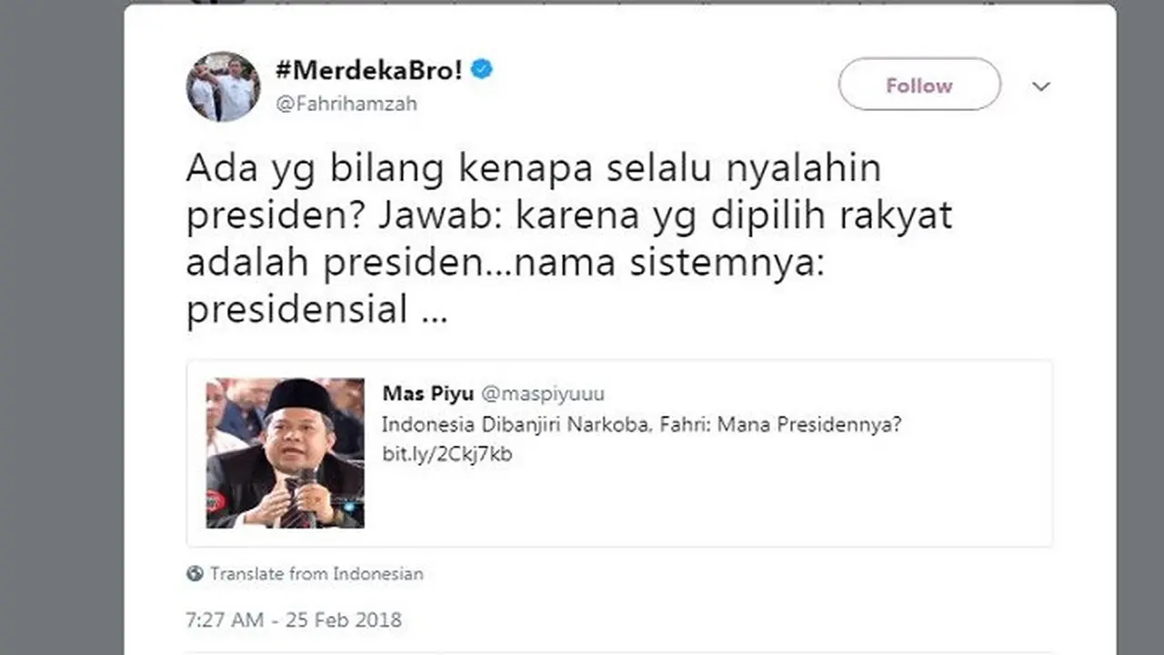 Cuitan Fahri tentang Presiden