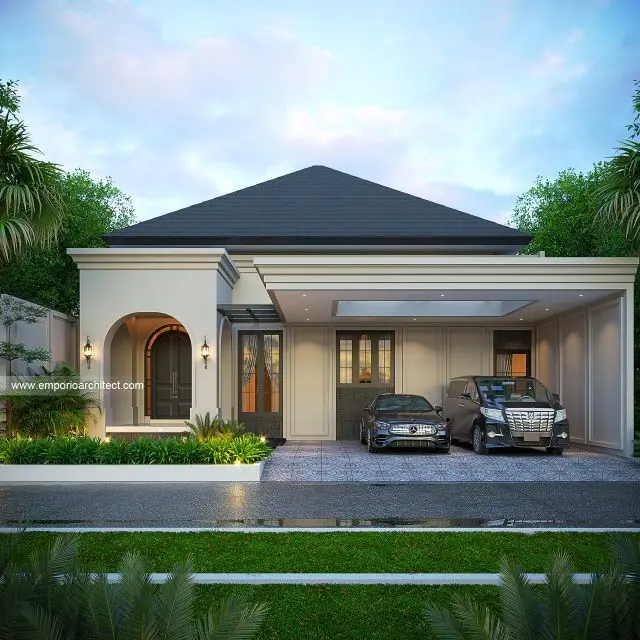 Desain Rumah Klasik dengan Garasi Luas