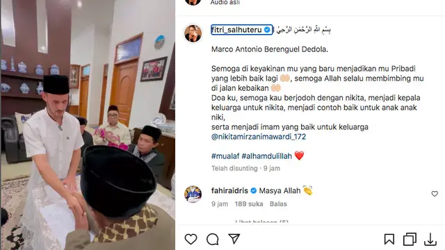 Antonio Dedola Kekasih Nikita Mirzani Resmi Jadi Mualaf Usai Ucapkan Dua Kalimat Syahadat. (instagram.com/fitri_salhuteru)