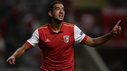 2. Ahmed Hassan (SC Braga), Striker asal Mesir ini baru saja didatangkan dari klub Portugal lainnya, Rio Ave. Tak perlu waktu lama, kini dirinya sudah mencetak enam gol dari 12 laga di Liga Portugal. (AFP/Miguel Riopa)