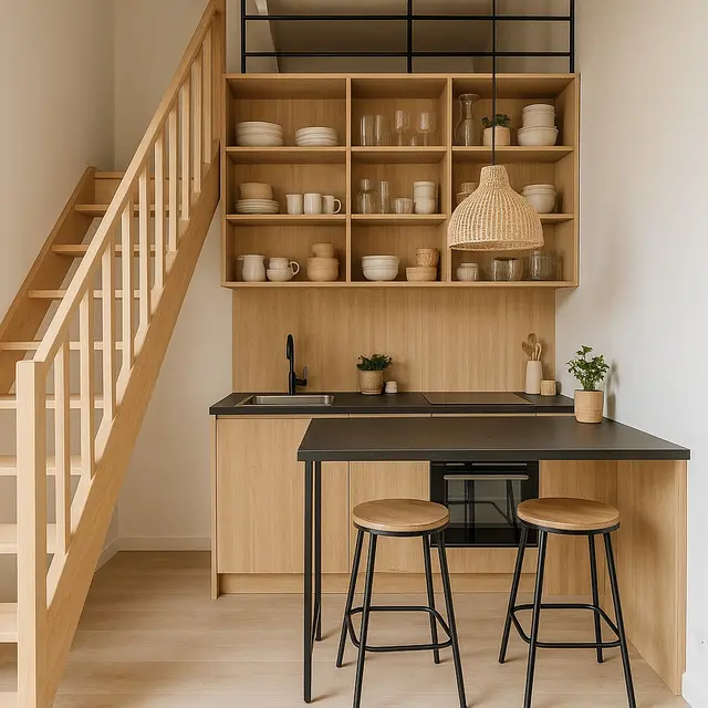 Dapur Mezzanine dengan Penyimpanan Vertikal