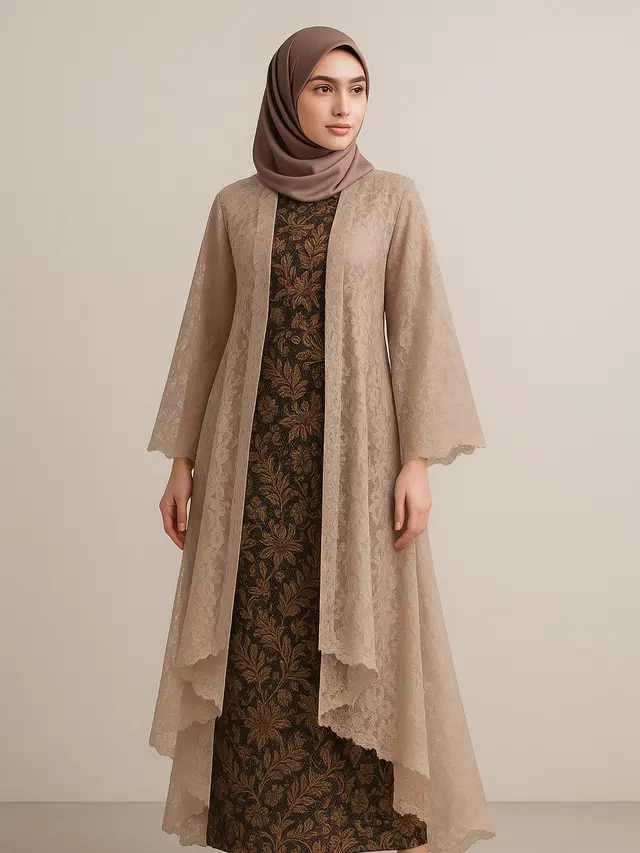 Model Batik Brokat Kombinasi Lengan Kimono Panjang