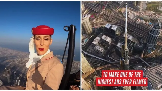 Aksi Pramugari Emirate Panjat Puncak Gedung Burj Khalifa untuk Iklan Curi Perhatian