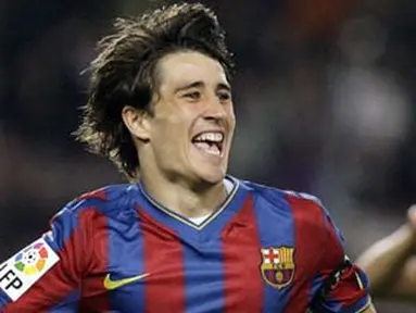 Gaya selebrasi striker Barcelona, Bojan Krkic setelah menjebol gawang Cultural Leonesa di leg kedua 32 besar Copa del Rey di Camp Nou,10 November 2009. Barca unggul 5-0. AFP PHOTO/ JOSEP LAGO