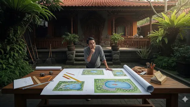 Cara Membuat Kolam Ikan dan Taman Depan Rumah Tanpa Bikin Halaman Terasa Sempit/Gemini AI