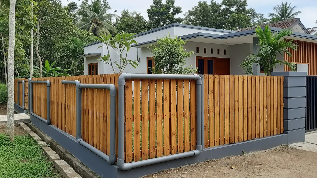 Pagar Kombinasi Pipa PVC dan Kayu