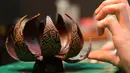 Coklat berbentuk bunga yang ditampilkan dalam acara Brussels Chocolate Fair di Brussels, Belgia (10/2). Selain pameran coklat, acara ini juga menggelar peragaan busana yang terbuat dari coklat. (AFP/Emmanuel Dunand)