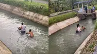 Terlanjur Basah, Tiga Pria Ini Akhirnya Pilih Naik Motor Menyusuri Sungai (TikTok/@rinadewi96_)