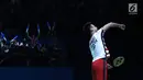 Ganda putra Indonesia, Kevin Sanjaya Sukomuljo merayakan kemenangan atas Takuto Inoue/Yuki Kaneko (Jepang) di Final Indonesia Open 2018, Istora GBK, Jakarta, Minggu (8/7). Kevin/Marcus unggul 21-13, 21-16. (Liputan6.com/Helmi Fithriansyah)