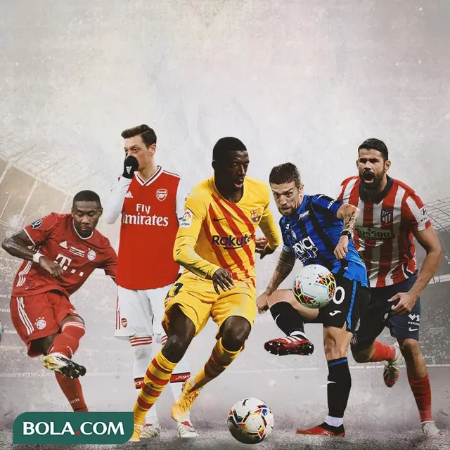Ilustrasi - David Alaba, Mesut Ozil, Ousmane Dembele, Papu Gomez, Diego Costa